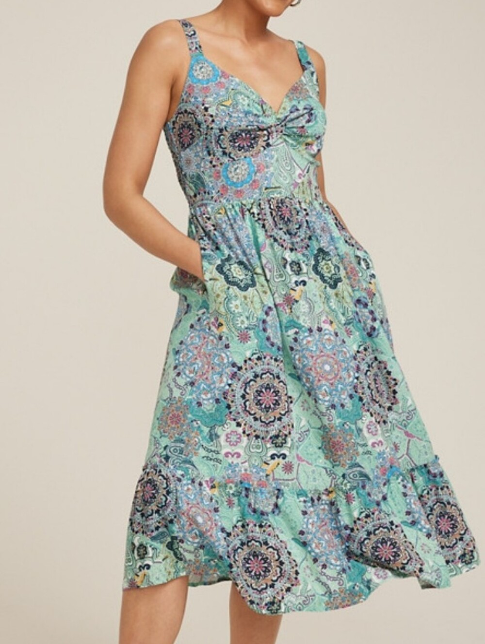Paisley Floral Bared Tiered Midi Dress Maurices Size 2x Pockets